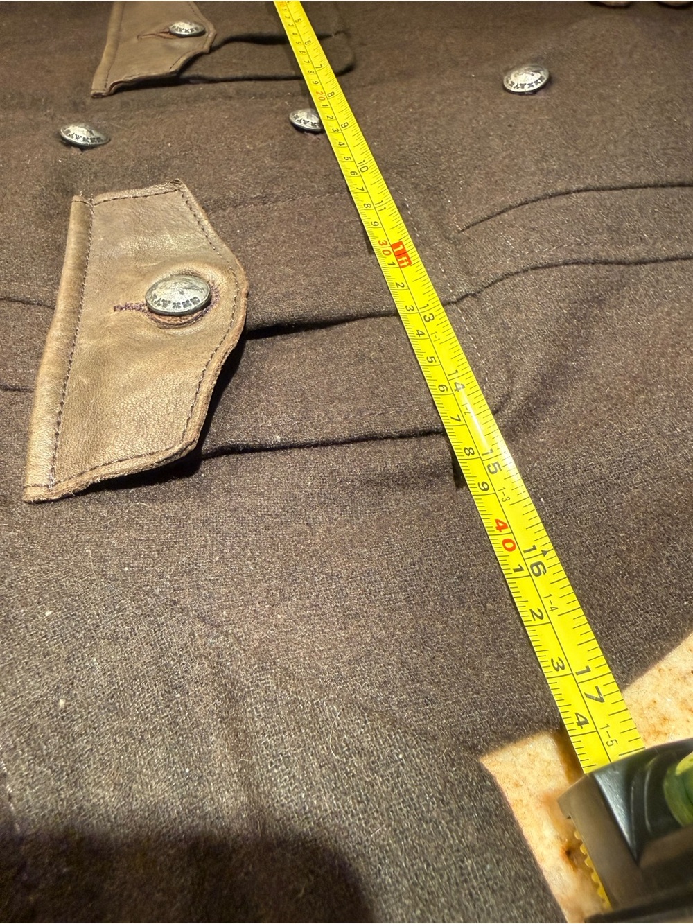 Military-Style Olive Green Button wool and leather Jacket by My Tribe size Large - Picture 13 of 15